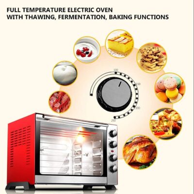 WERAC 60L Mini Oven Convection Electric Oven with Baking Tray, Wire Rack and Rotating Skewer